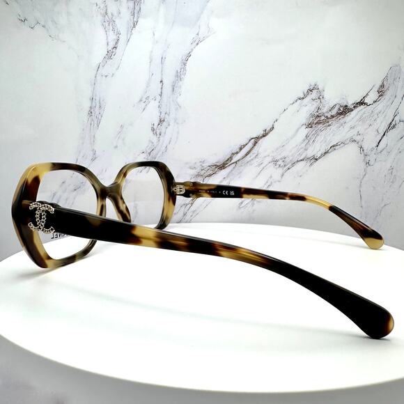 New CHANEL Eyeglasses Brown Gold Chain CC Square Acetate Womens - Picture 6 of 16